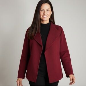 Talbots Medium Wool Nylon Minimalist Maroon Career Elitist Open Jacket Women's